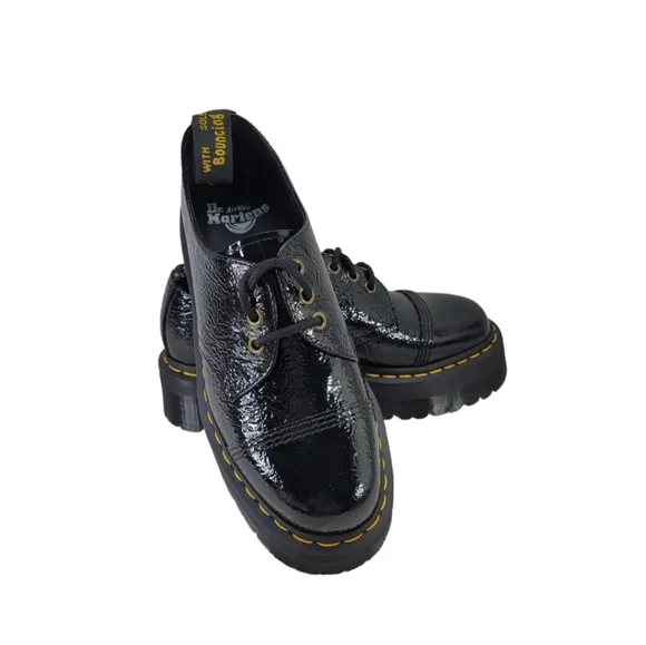 Dr.Martens 1461 Quad Platform Distressed Patent Leather Oxfords  Wms USM 7 USL 8 - Picture 2 of 11